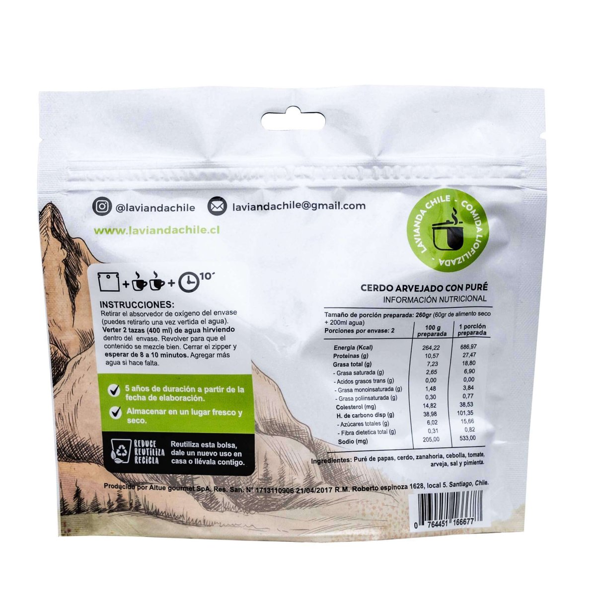 Comida Liofilizada Cerdo arvejado con puré – LAVIANDA - Imagen 3
