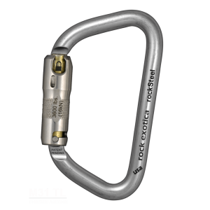 Mosquetón Acero Tipo D 3 Tiempos 50kN RockSteel Auto-Lock (M31-TL) NFPA-ANSI – Rock Exotica