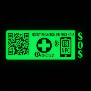 Identificador de emergencia Fluorecente QR-NFC – QRESCUEID